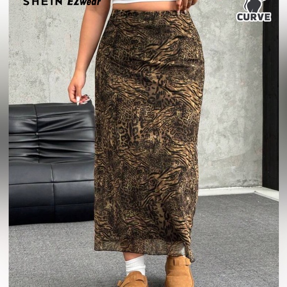Plus Size Leopard Print Mesh Skirt - Picture 1 of 10